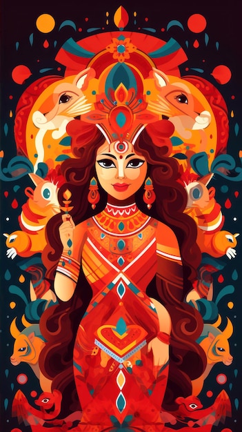 Индийская богиня Дурга Векторная иллюстрация индуистской богини Дурги