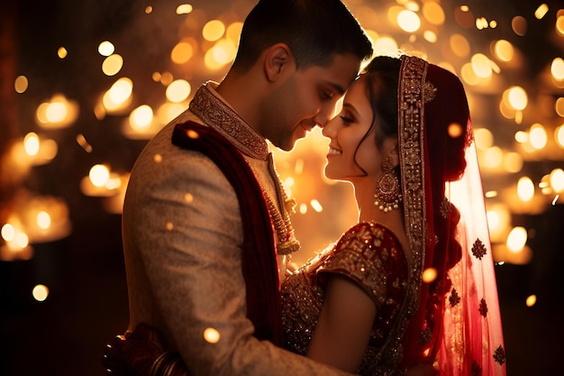 Индийские жених и невеста на свадебной церемонии