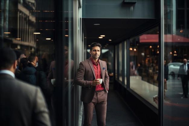 Indian handsome businessman having coffee in a break