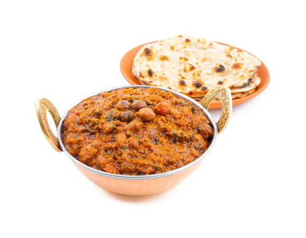 Indian Healthy Cuisine Chana Masala on White Background