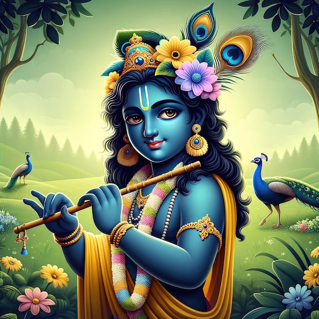 Photo indian hindu god lord krishna beautiful realistic portarit design hd