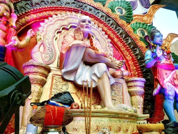 Indian Hindu God Shirdiwale Sai Baba Blessing Stone idol in Hindu Spiritual temple, Regarded by his Devotees as a Saint.