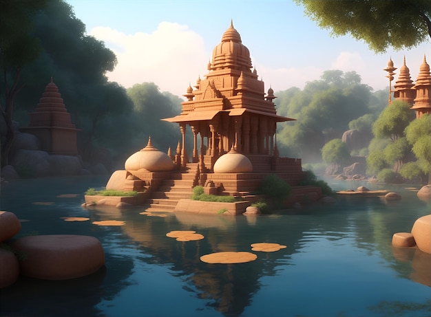 indian_hindu_temple_water_river_near_landscape