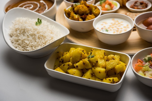 Indian Hindu Veg Thali or food platter, selective focus