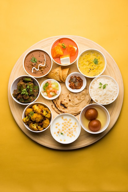 Indian Hindu Veg Thali or food platter, selective focus