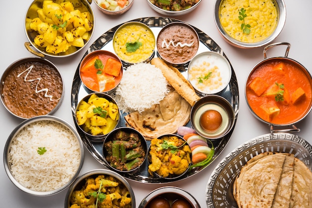 Indian Hindu Veg Thali or food platter, selective focus