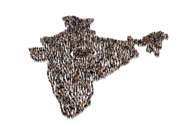 Photo the indian human 3d flag-map. a crowd of little people. teamwork, unity of india, strength of india