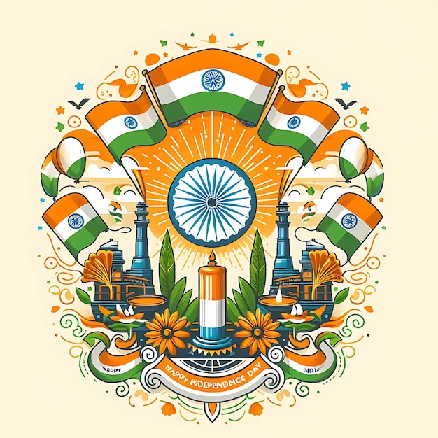 写真 インドの独立記念日の背景の平らなイラスト