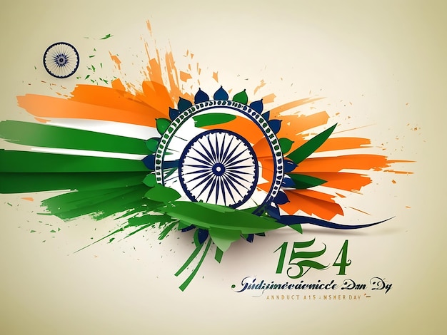 Indian Independence Day celebrations with stylish text 15 August text and Ashoka Wheel