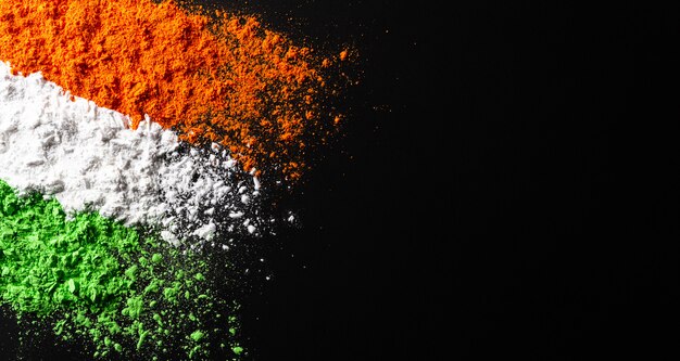 Indian Independence Day, flag colors made from powders.