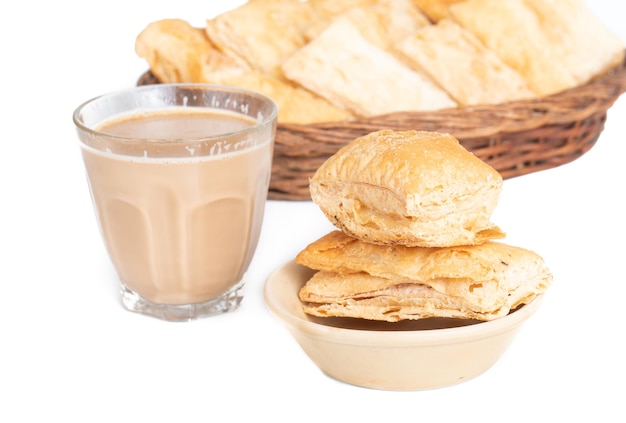 Indian Khari Kharee Salty Puff Pastry Snacks served with indian hot tea