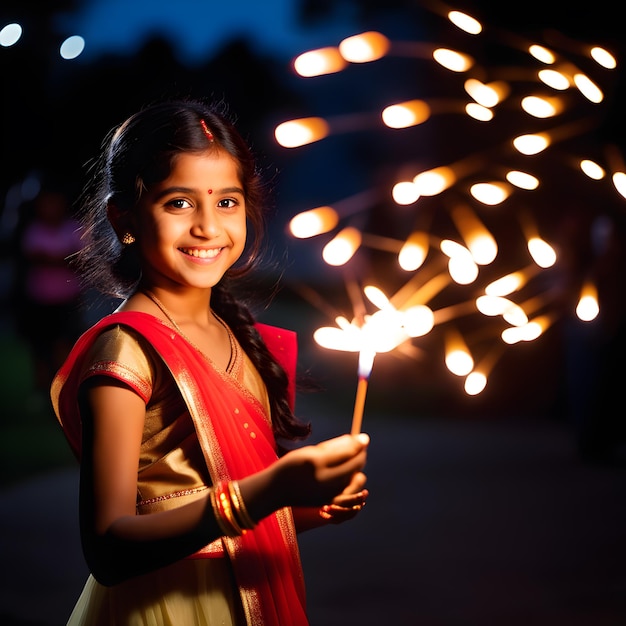 インドの子供たちが花火でディワリ・バイ・ドゥージ・ラキとラクシャ・バンダンを祝う