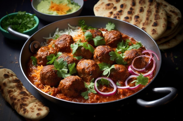 Photo indian kofta curry dish served in a bowl or karahi selective focus