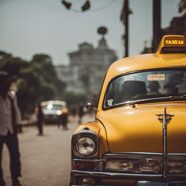 Photo indian kolkata traditional yellow taxi in the city