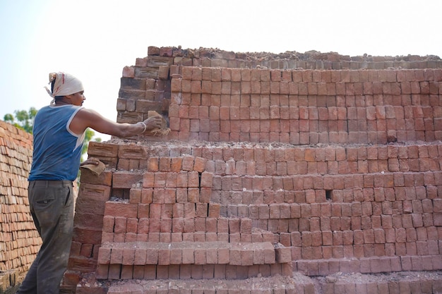 Indian Labor working at brick factory