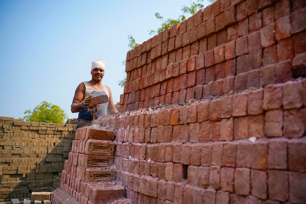 Indian Labor working at brick factory