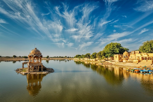Indian landmark Gadi Sagar artificial lake Jaisalmer Rajasthan India