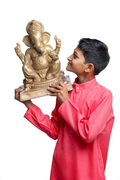 Indian little child celebrate lord ganesha festival
