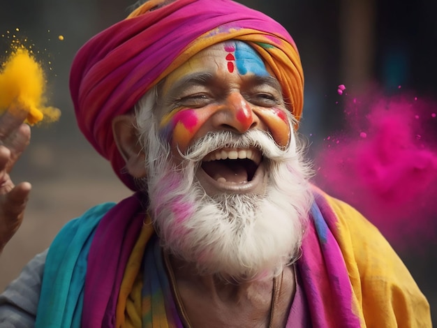 Индийский местный мужчина наслаждается счастливым праздничным праздником