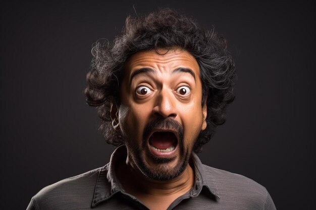 Photo an indian male middle age adult with wavy hair with a surprised expression