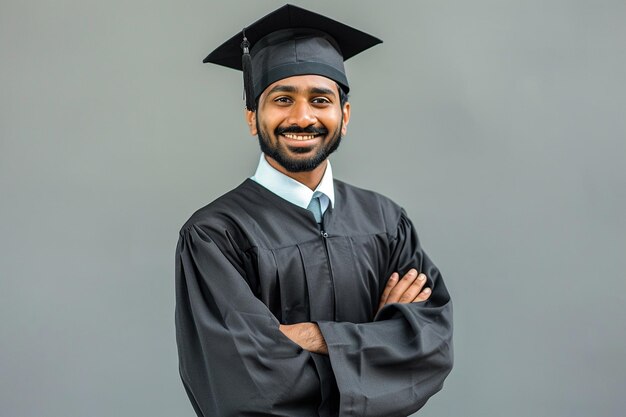 Indian male students wearing graduation gowns