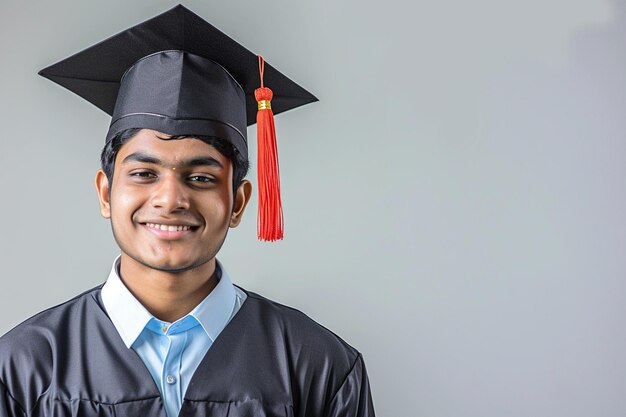 Indian male students wearing graduation gowns