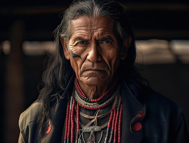 Foto un uomo indiano con un cappotto e una collana di perle nello stile delle immagini dei cowboy