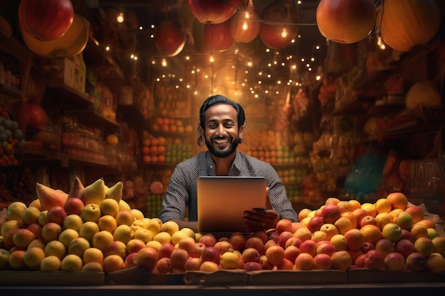 Indian man selling fruits at local fruits market