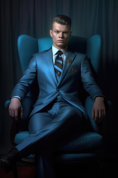 Photo indian man in a suit and tie sitting in a chair likely in a corporate office environment