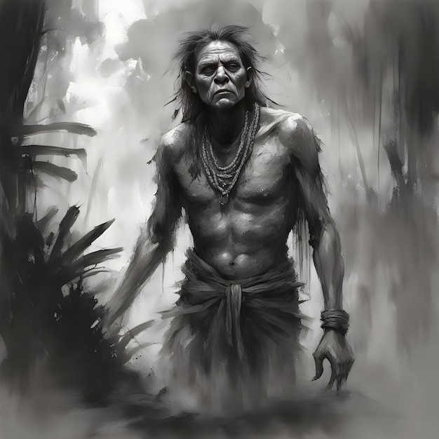 Photo indian man in the woods sketch style