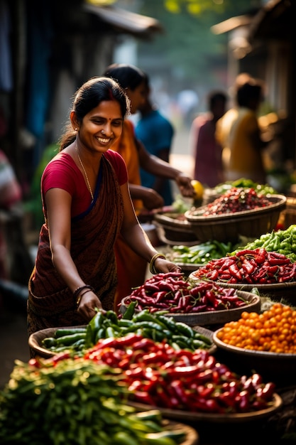 Photo indian market with seller