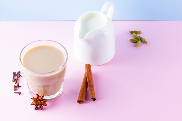 Indian Masala chai tea with spices in a cup