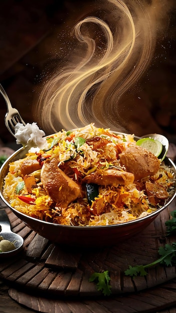 Foto carne indiana biryani carne di montone piccante biryani fotografia alimentare ai gen