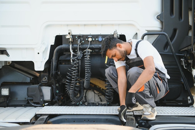 Photo indian mechanic repairing the truck