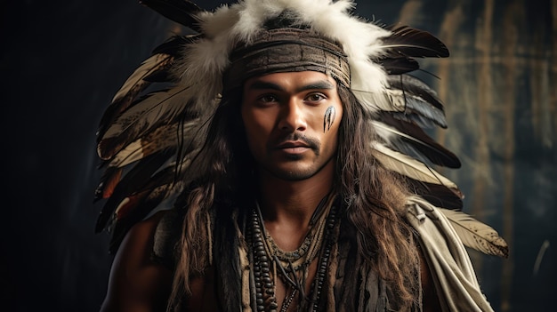 Indian men wearing feather ornaments AI generated Image