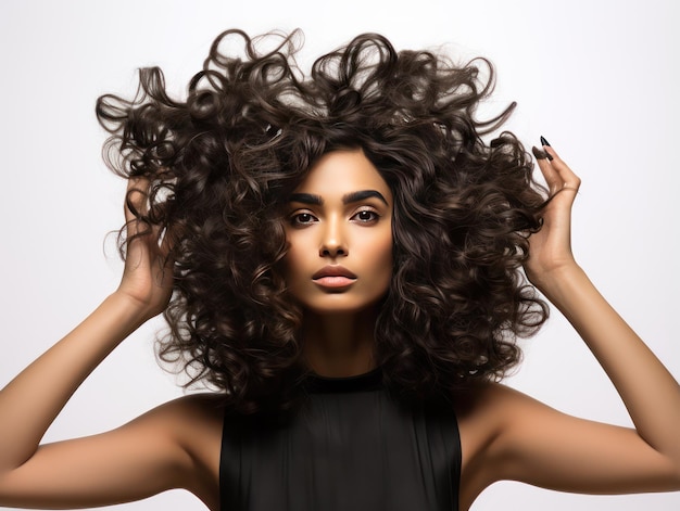 Фото Индийская модель демонстрирует потрясающие трансформации волос в рекламе средств по уходу за волосами на белом фоне