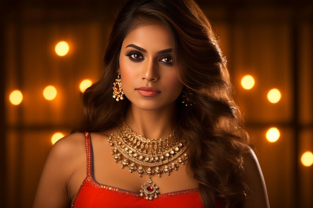 An indian model woman wearing party dress and jewellery generative AI