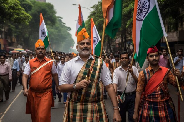 Сторонник Индийского национального конгресса размахивает флагом Конгресса во время митинга протеста против государства