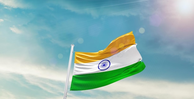 indian national flag waving in the sky