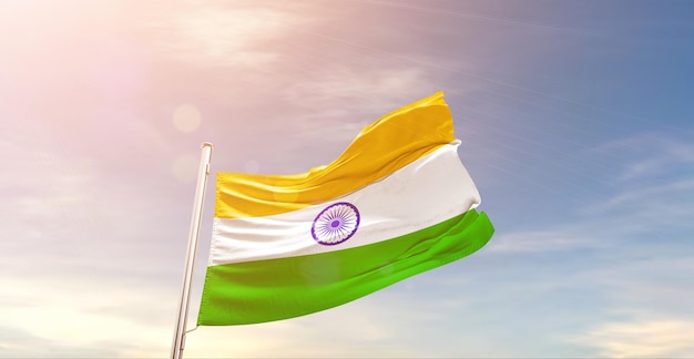 indian national flag waving in the sky