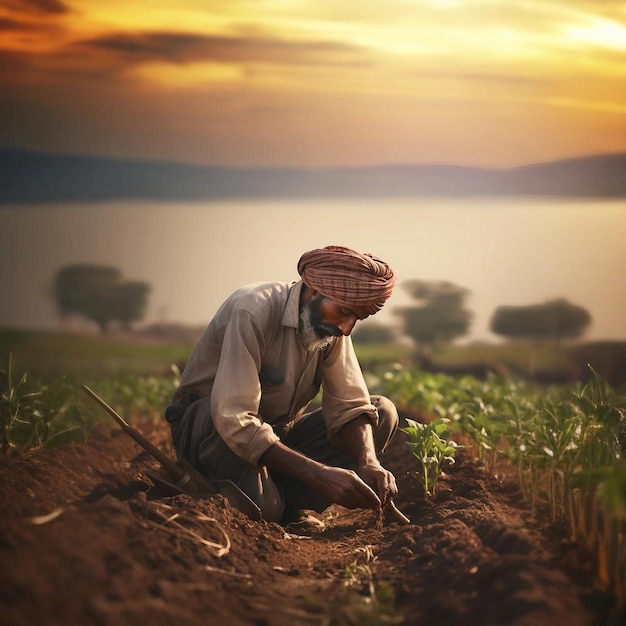 Indian Old Farmer Working in the Field Image Labor Day