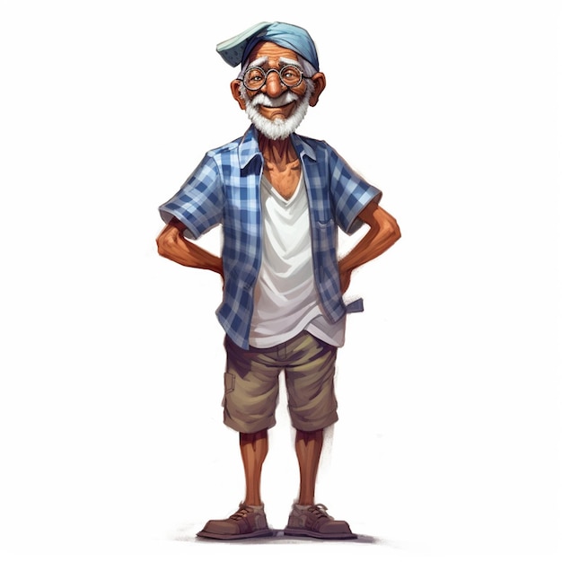 indian old man character cartoon with white background