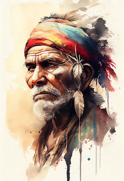 Indian Old Man Watercolor Art