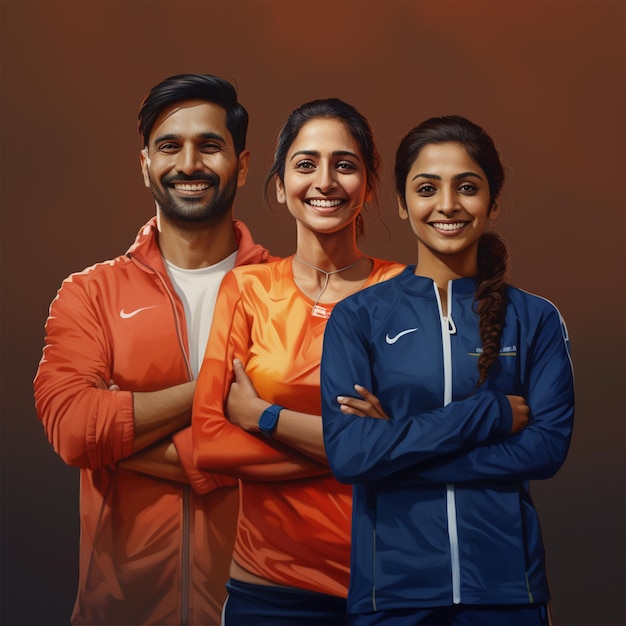 Indian pakistani smiling athletic man and women