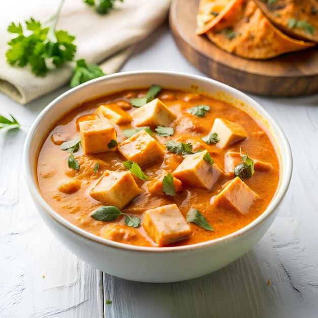 Photo indian paneer butter masala or cheese cottage curry on a white surface