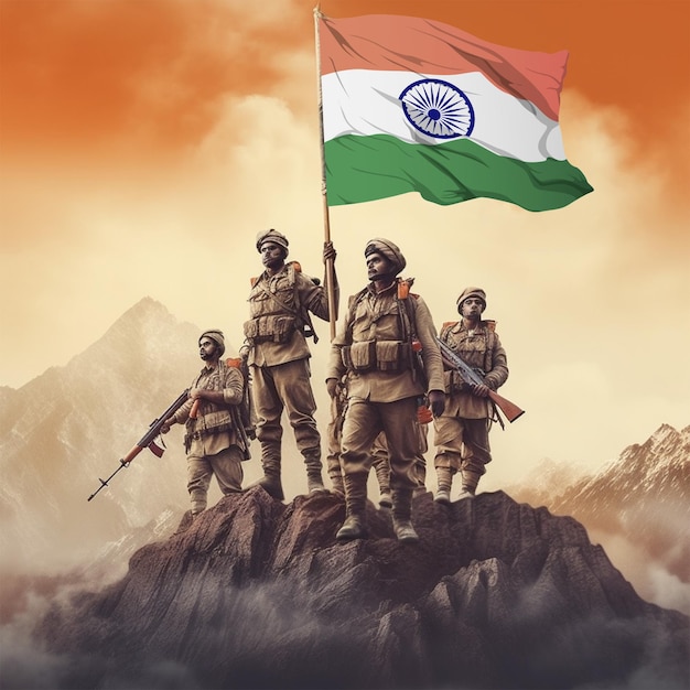 Indian patriotic background with Indian army man holding flag