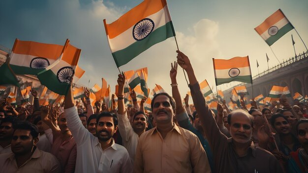 Photo indian people celebrating india's national day event with pride and happiness