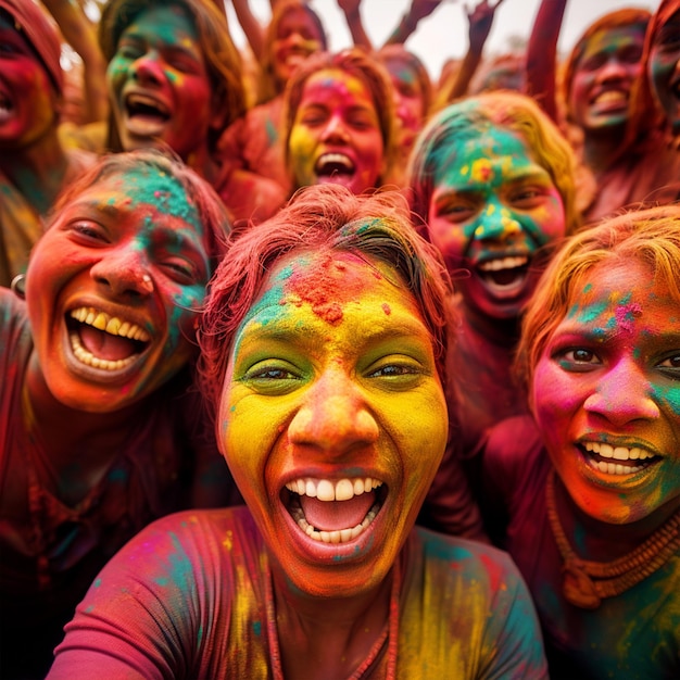 Indian people playing Holi together