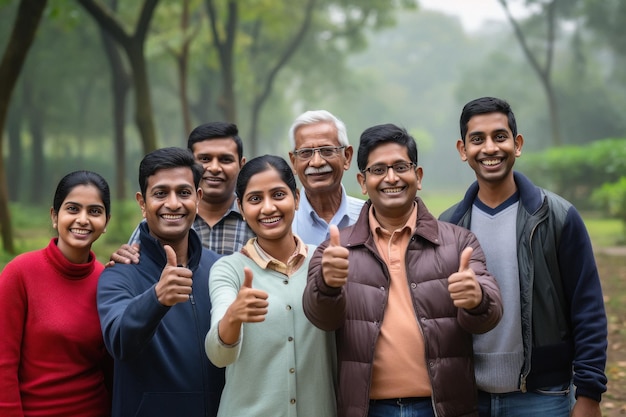 Индийцы разного возраста показывают большие пальцы вверх