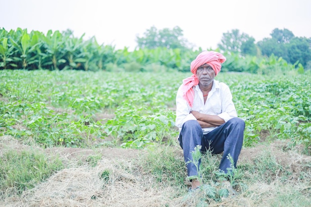 Indian poor farmer in farm sad farmer loss of farmer